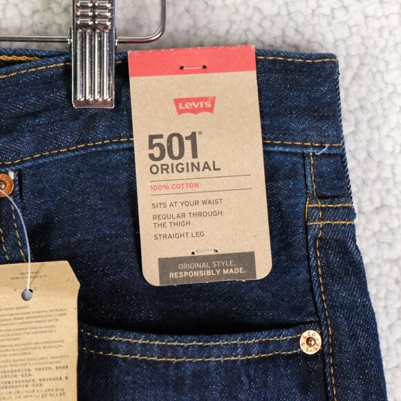 Levis 501 Jeans Mens 36x30 Blue Denim Straight Leg Button Fly Original Fit - Picture 3 of 14